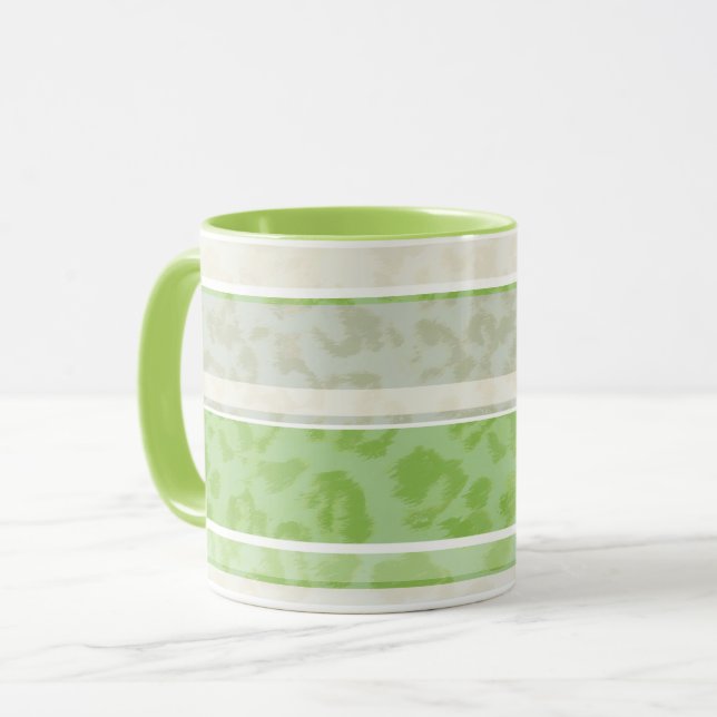 Leopard print on striped background mug (Front Left)