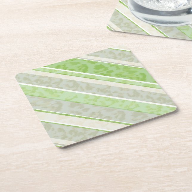 Leopard print on striped background. paper coaster (Angled)