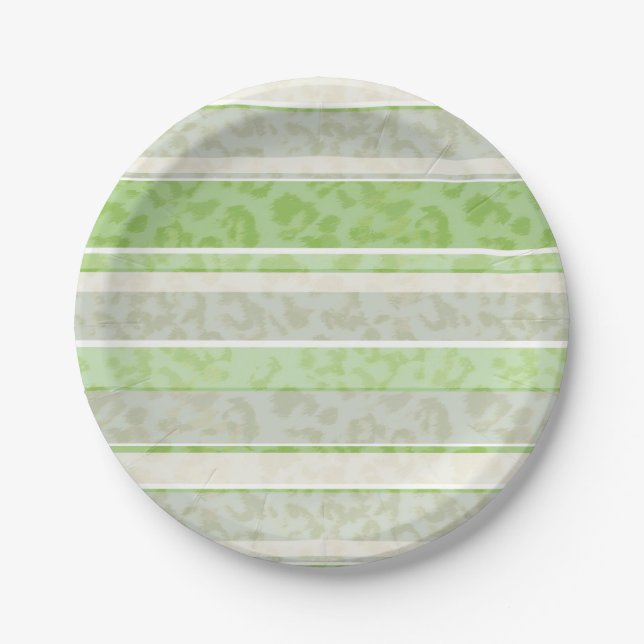 Leopard print on striped background. paper plate (Front)