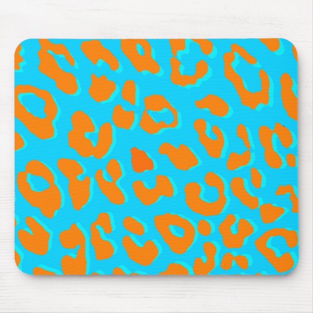 Leopard Print Orange Blue Mouse Mat (Front)
