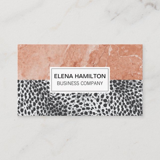 Leopard Print | Orange Marble Colour Block Business Card (Front)