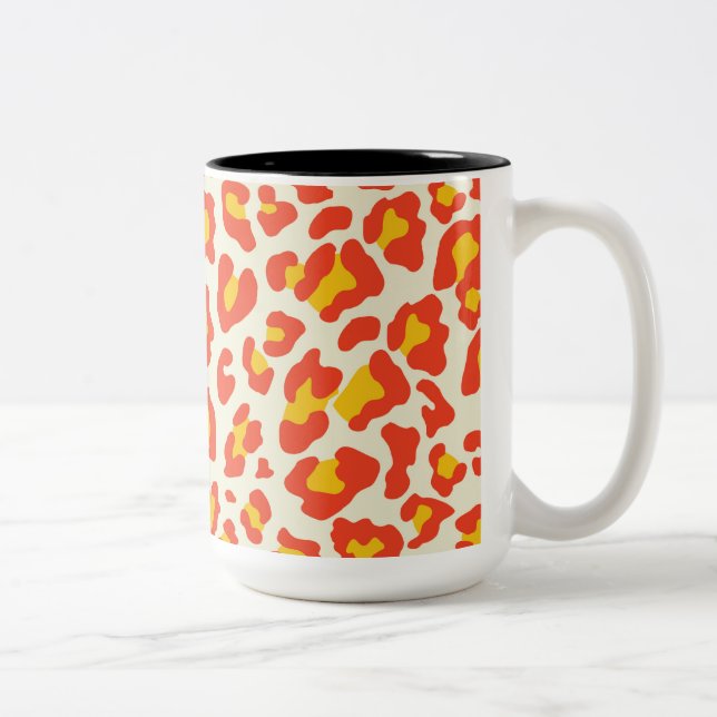 Leopard Print Orange, Yellow, White Two-Tone Coffee Mug (Right)