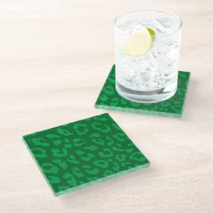 Leopard Print Pale Greens Glass Coaster