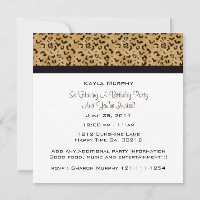 Leopard Print Party Invitations (Front)