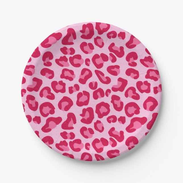 Leopard Print, Pastel Pink, Hot Pink and Fuchsia Paper Plate (Front)
