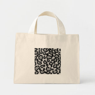 Leopard Print Pattern, Black and Grey. Mini Tote Bag