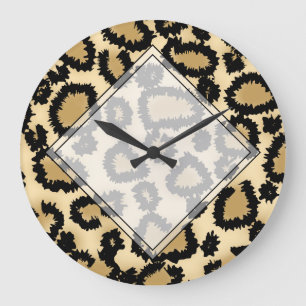 Leopard Print Pattern, Brown and Black. Large Clock