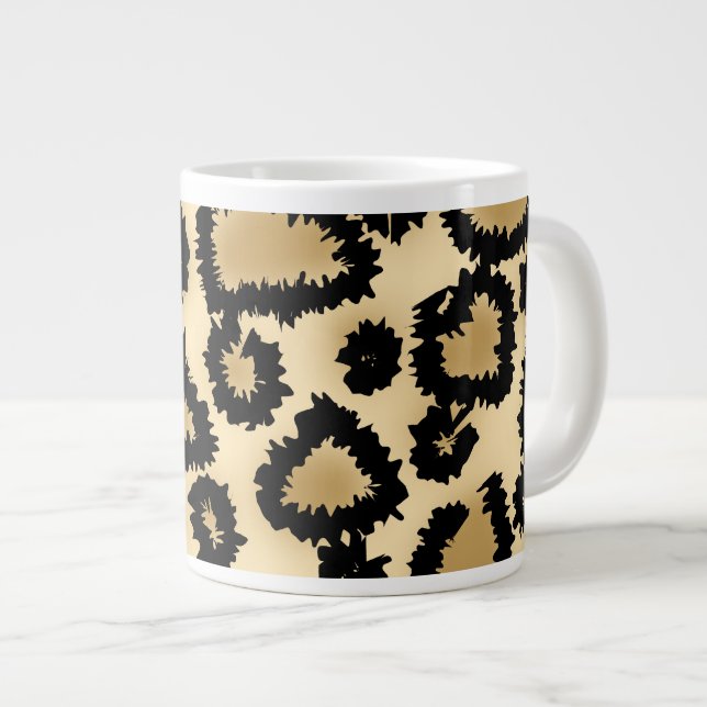 Leopard Print Pattern, Brown and Black. Large Coffee Mug (Front Right)