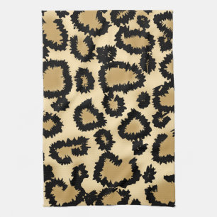 Leopard Print Pattern, Brown and Black. Tea Towel