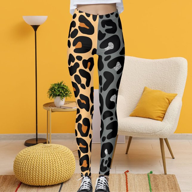 Leopard Print Pattern Cat Brown Grey Silva Black Leggings (Creator Uploaded)