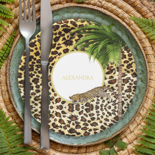 Leopard Print Pattern Elegant Palm Personal Paper Plate