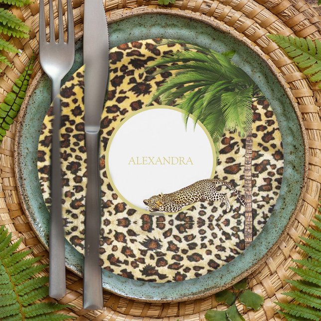 Leopard Print Pattern Elegant Palm Personal Paper Plate (Creator Uploaded)