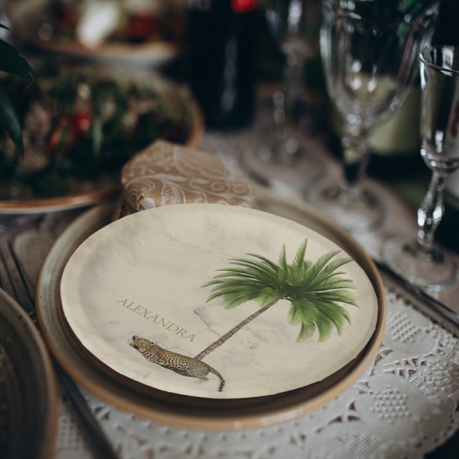 Leopard Print Pattern Elegant Palm Personal Paper Plate (Creator Uploaded)