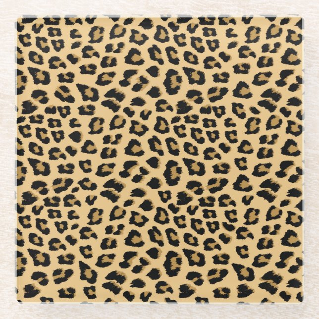 Leopard Print Pattern Glass Coaster (Front)