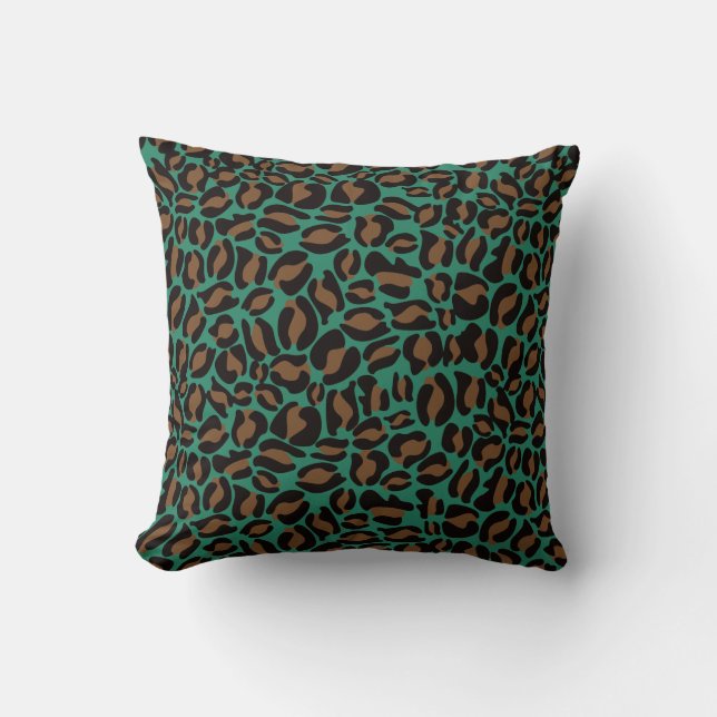 Leopard Print Pattern Green Jungle Cushion (Front)