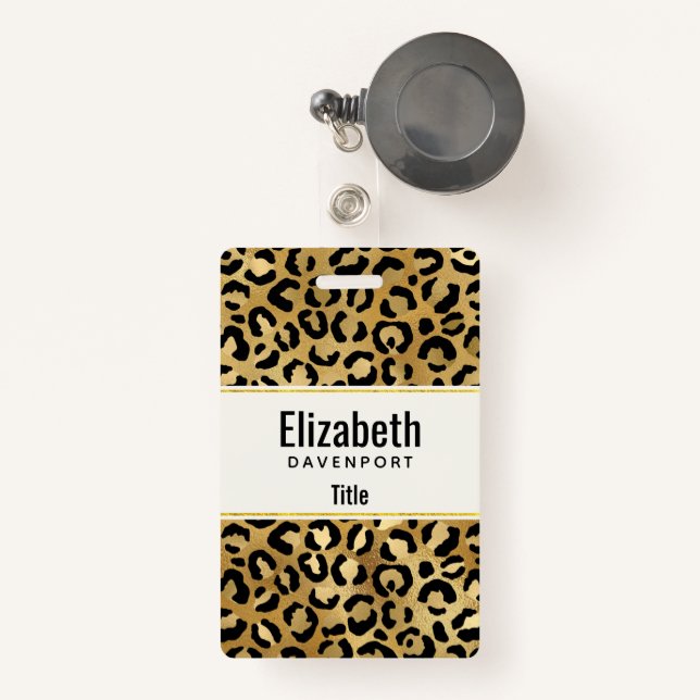 Leopard Print Pattern in Gold and Black ID Badge (Front with Retractable)