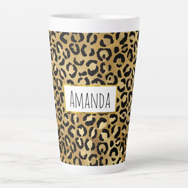 Leopard Print Pattern in Gold and Black Latte Mug (Front)