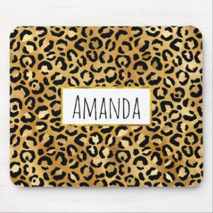 Leopard Print Pattern in Gold and Black Mouse Mat