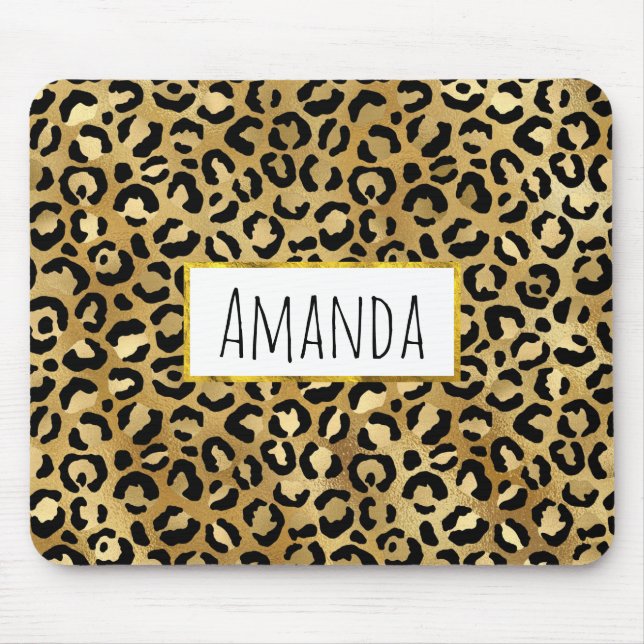 Leopard Print Pattern in Gold and Black Mouse Mat (Front)