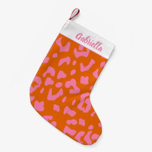 Leopard Print Pattern in Pink Orange Personalised Small Christmas Stocking