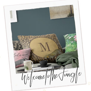 Leopard Print Pattern Jungle Wild Elegant Monogram Cushion