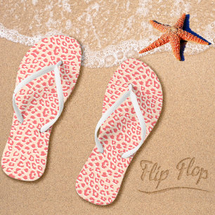Leopard Print Pattern Living Coral White Flip Flops
