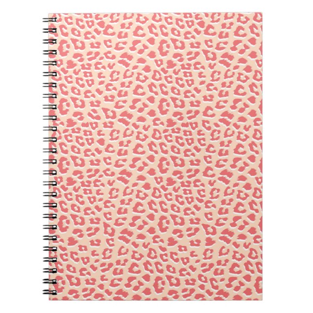 Leopard Print Pattern Living Coral White Notebook (Front)