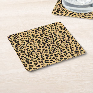 Leopard Print Pattern Square Paper Coaster