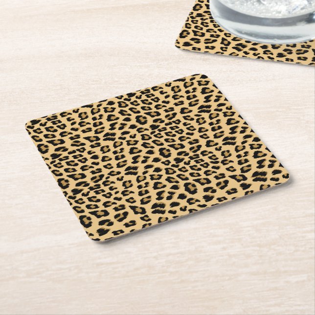 Leopard Print Pattern Square Paper Coaster (Angled)
