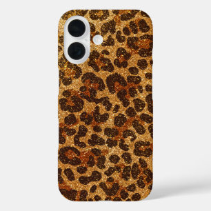 Leopard Print Pattern With Gold Glitter iPhone 16 Case