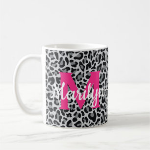 Leopard Print Personalise Name Hot Pink Coffee Mug