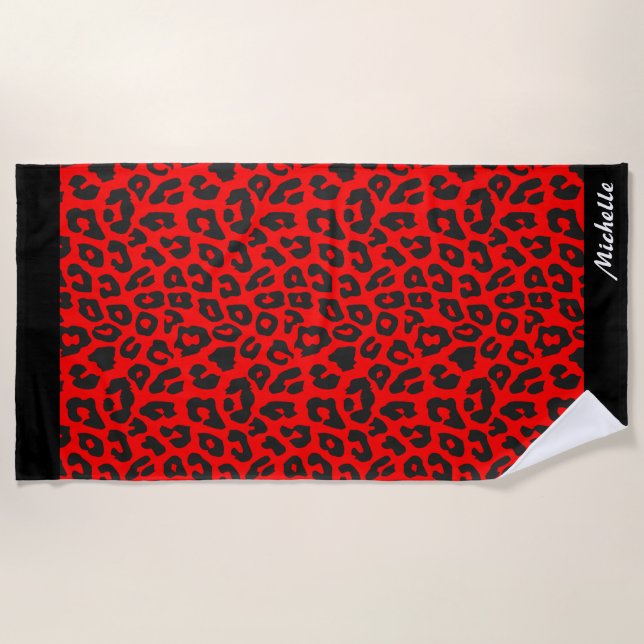 Leopard Print Personalised  Beach Towel (Front)