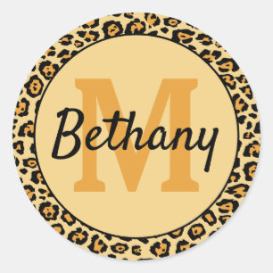 Leopard Print Personalised Classic Round Sticker