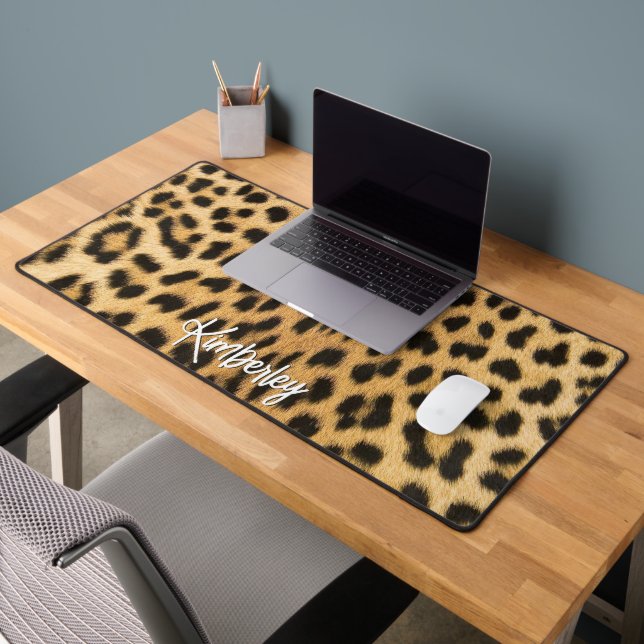 Leopard Print Personalised Desk Mat (Office 2)