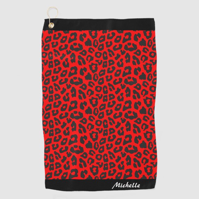 Leopard Print Personalised  Golf Towel (Front)
