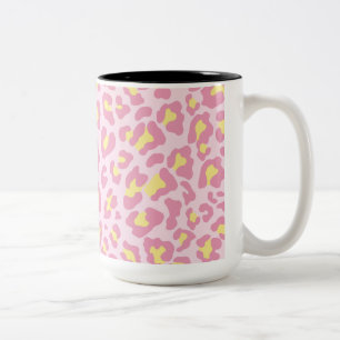 Leopard Print Pink and Yellow Two-Tone Coffee Mug