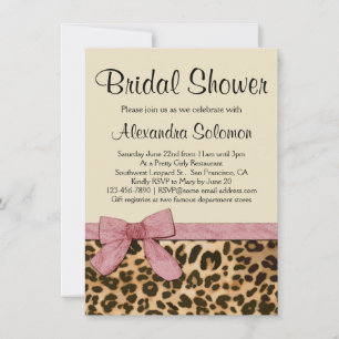 Leopard Print Pink Bow Bridal Shower Invitation