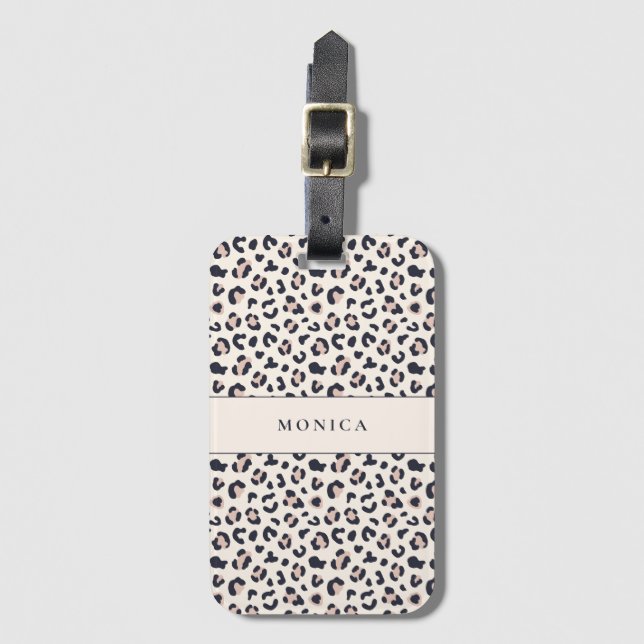 Leopard print pink custom name  luggage tag (Front Vertical)