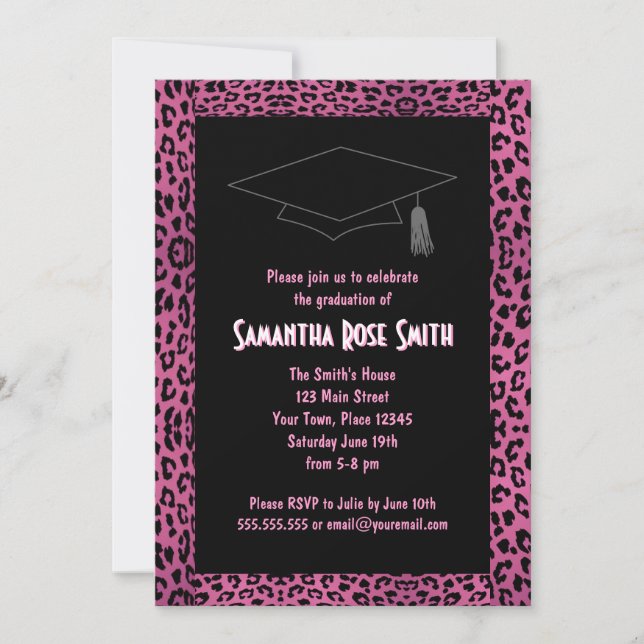 Leopard Print Pink Custom Photo Graduation 5x7 Invitation (Front)