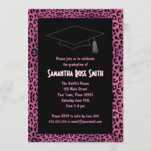 Leopard Print Pink Custom Photo Graduation 5x7 Invitation