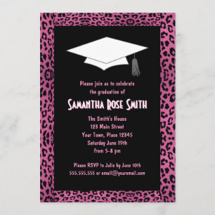 Leopard Print Pink Custom Photo Graduation 5x7 Invitation