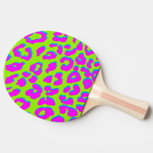 Leopard Print Pink Green Blue Ping Pong Paddle