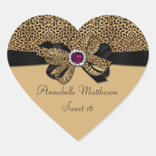 Leopard Print Pink Jewel Diamonds Sweet 16 Hear Heart Sticker
