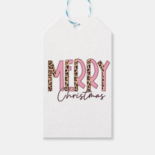 Leopard Print Pink Letter Merry Christmas Gift Tag