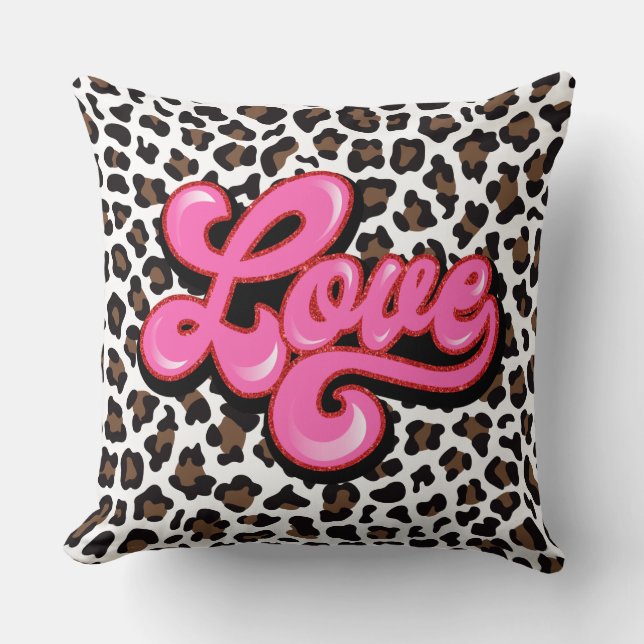 Leopard Print Pink LOVE Pillow (Front)