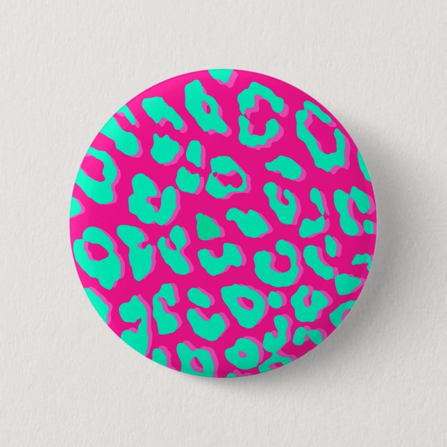 Leopard Print Pink Mint 6 Cm Round Badge (Front)