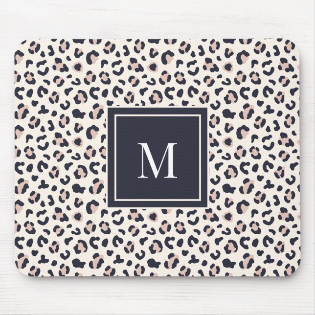 Leopard print pink monogram  mouse mat (Front)