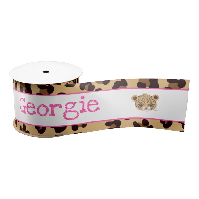 Leopard Print Pink Quatre foil Gift Satin Ribbon (Spool)