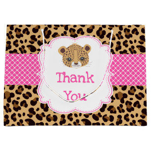 Leopard Print Pink Quatrefoil Birthday Thank You Large Gift Bag