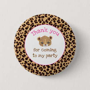 Leopard Print Pink Quatrefoil 'Thank you' 6 Cm Round Badge